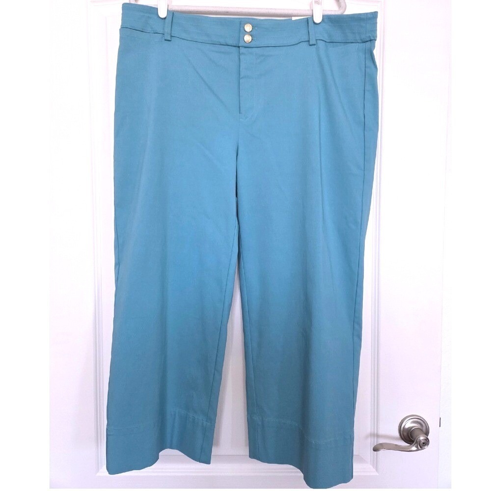 Chicos Trapunto Wide Leg‎ Crop Pants Turquoise Blue Sz 3.5/18 NWT - Picture 2 of 6